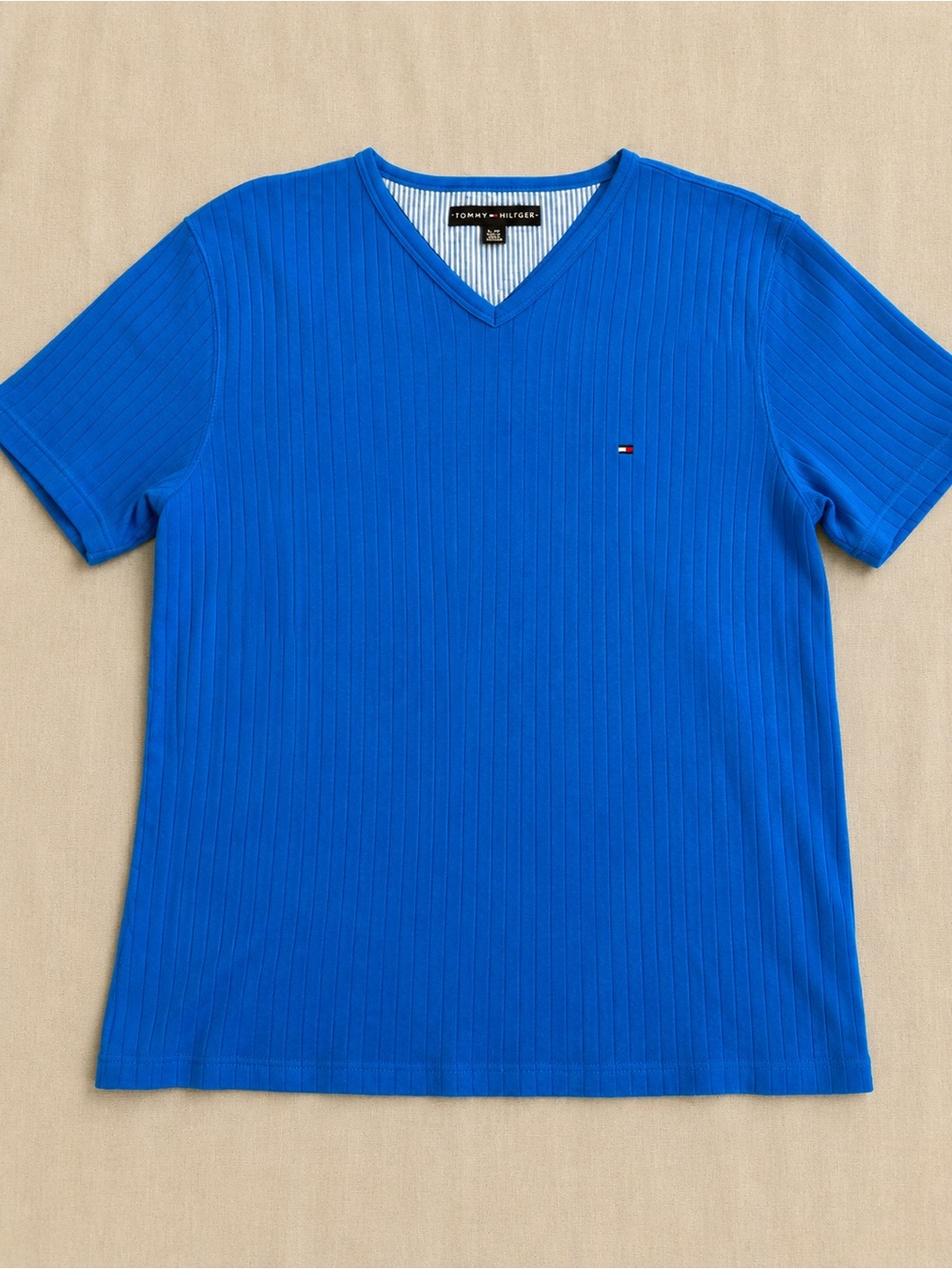 VTG Tommy Hilfiger Royal Blue Ribbed V-Neck Tee